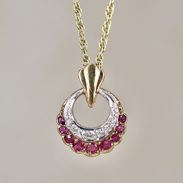 Vintage Ruby & Diamond Crescent Necklace