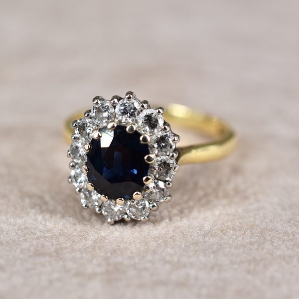 Vintage Sapphire & Diamond Cluster Ring