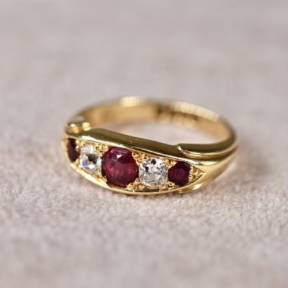 Antique Ruby & Diamond Five Stone Ring