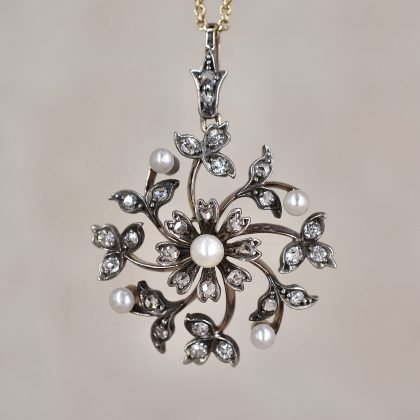 Pearl & Diamond Flower Pendant
