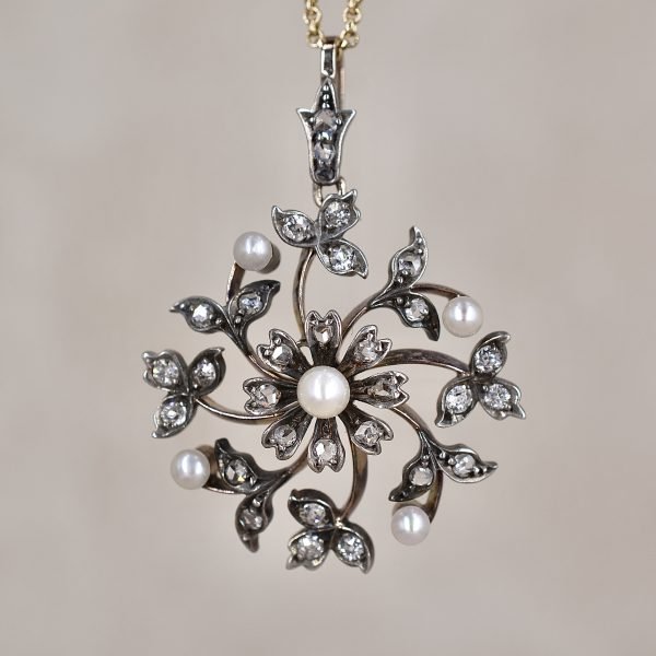 Pearl & Diamond Flower Pendant