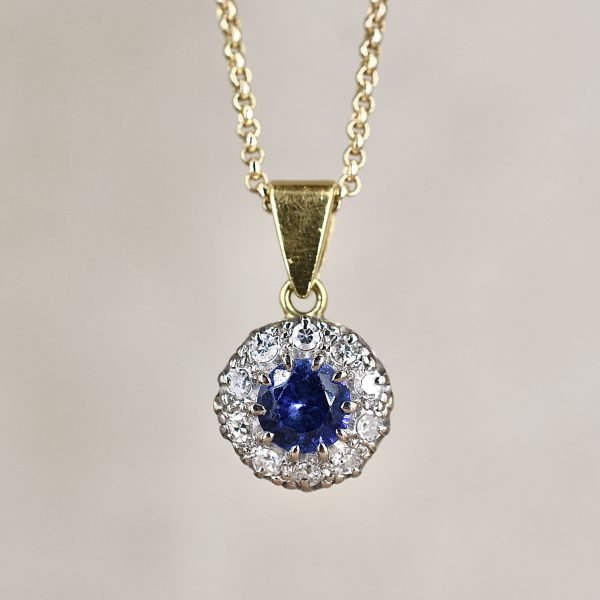 Vintage Sapphire & Diamond Cluster Necklace