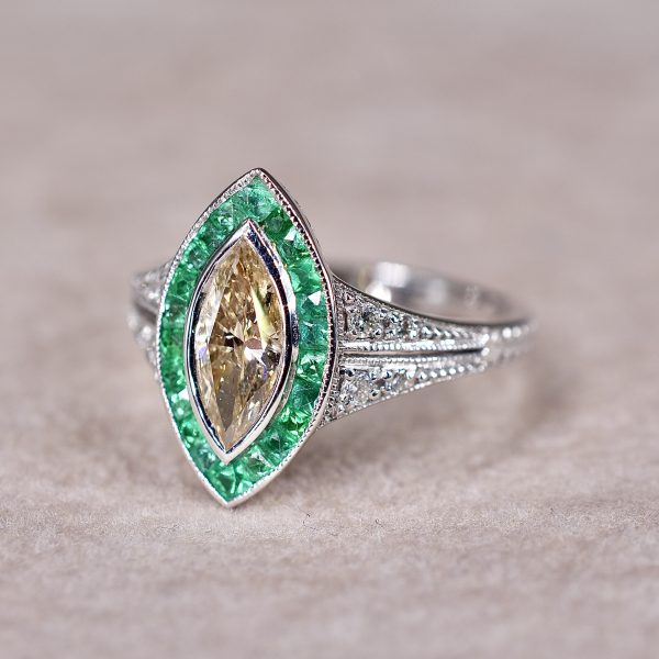 Champagne Diamond & Emerald Target Ring