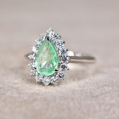 Emerald & Diamond Pear Shape Cluster Ring