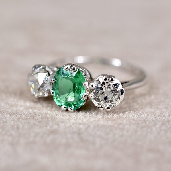 Antique Emerald & Diamond Trilogy Ring