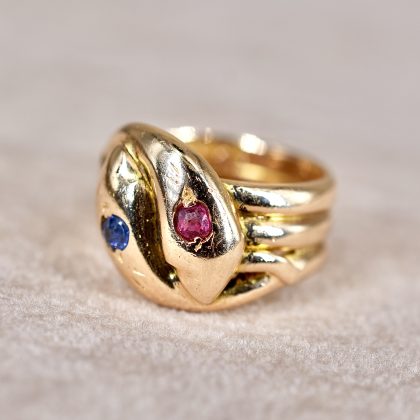Antique Ruby & Sapphire Double Snake Ring