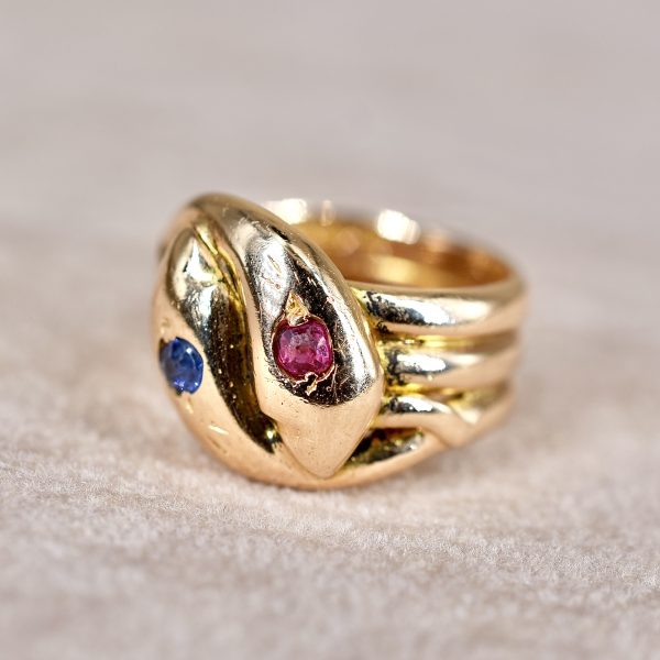 Antique Ruby & Sapphire Double Snake Ring