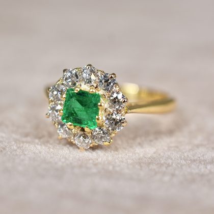 Antique Emerald & Diamond Cluster Ring
