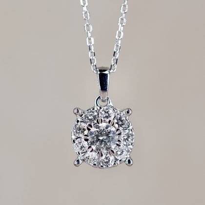 Round Diamond Cluster Necklace
