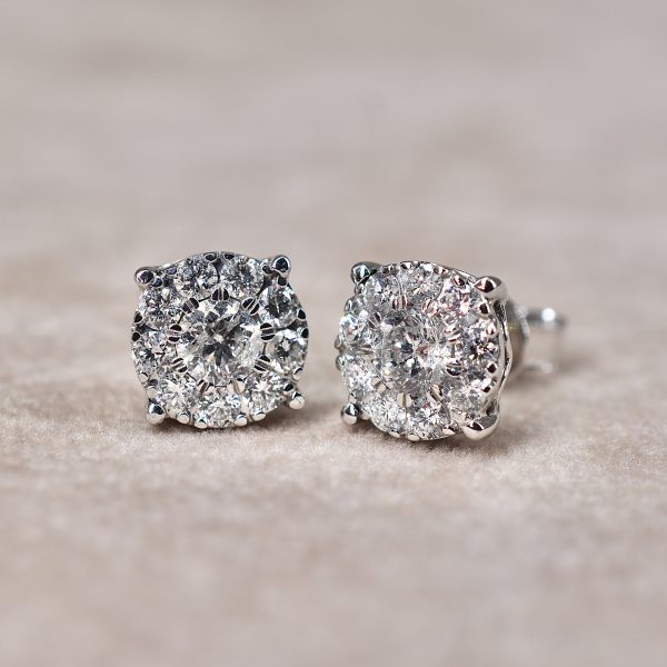 Round Diamond Cluster Earrings