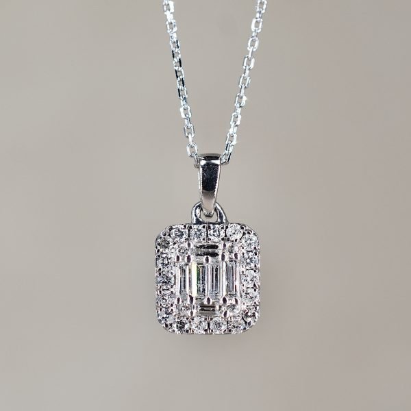 Baguette & Round Cut Diamond Necklace