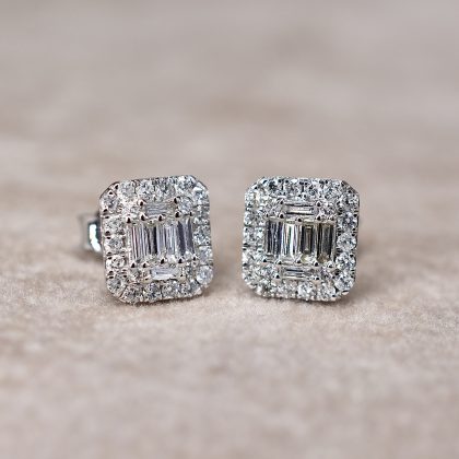 Baguette & Round Cut Diamond Earrings