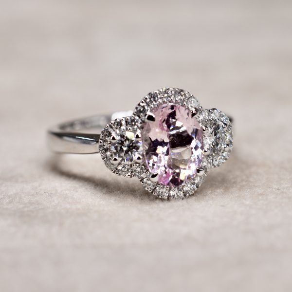 Morganite & Diamond Halo Cluster Ring