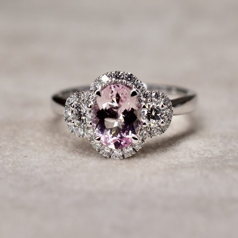 Morganite & Diamond Halo Cluster Ring