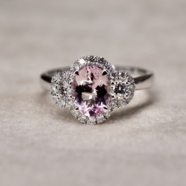 Morganite & Diamond Halo Cluster Ring