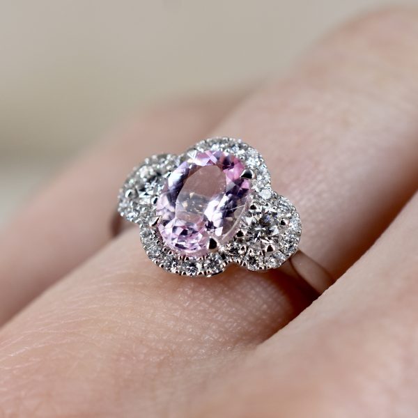 Morganite & Diamond Halo Cluster Ring