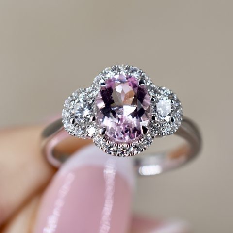 Morganite & Diamond Halo Cluster Ring