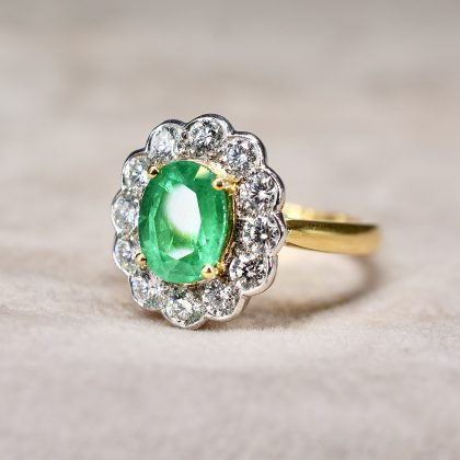 Emerald & 1.08ct Diamond Daisy Cluster Ring