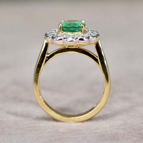 Emerald & 1.08ct Diamond Daisy Cluster Ring