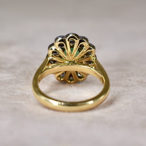 Emerald & 1.08ct Diamond Daisy Cluster Ring