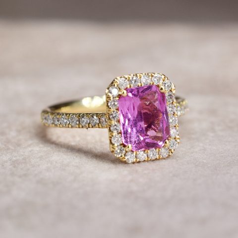 Pink Sapphire & Diamond Cluster Ring