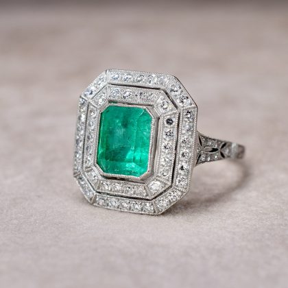 Art Deco Style Emerald & Diamond Ring