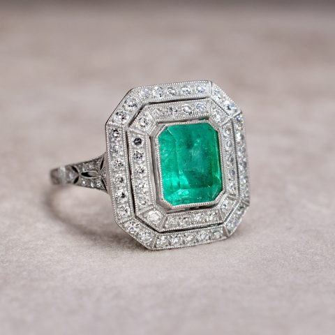 Art Deco Style Emerald & Diamond Ring