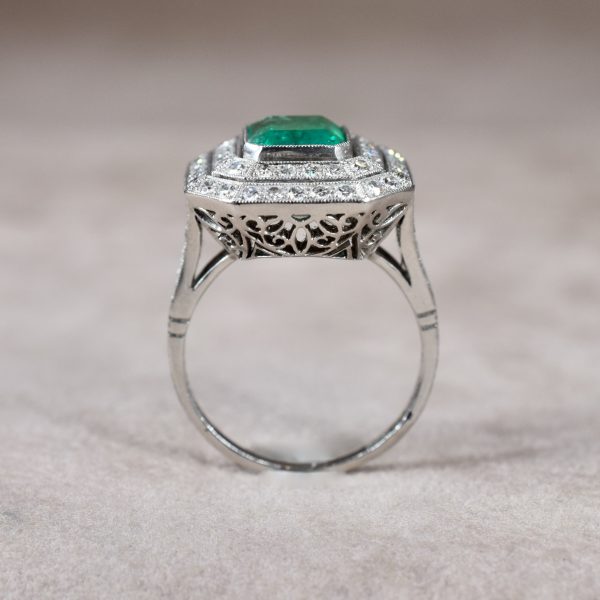 Art Deco Style Emerald & Diamond Ring