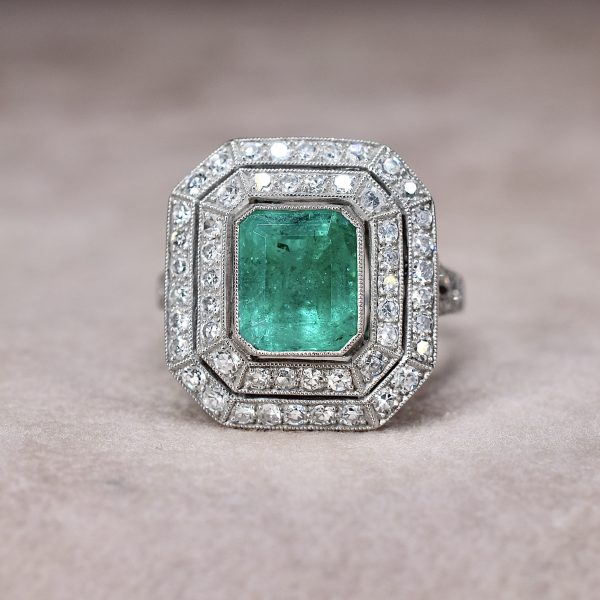 Art Deco Style Emerald & Diamond Ring
