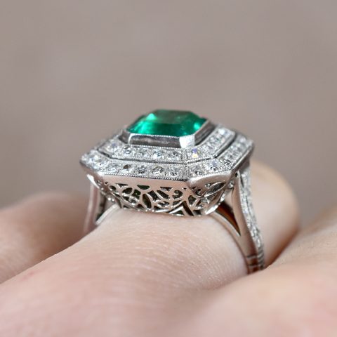 Art Deco Style Emerald & Diamond Ring