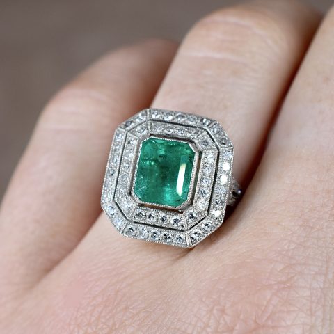 Art Deco Style Emerald & Diamond Ring