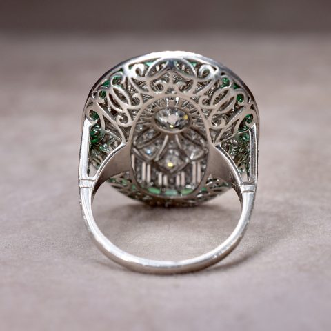 Art Deco Style Diamond & Emerald Cluster Ring
