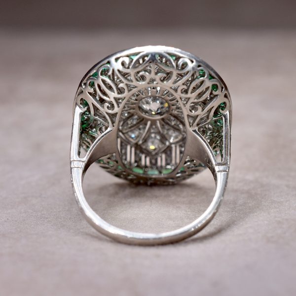 Art Deco Style Diamond & Emerald Cluster Ring