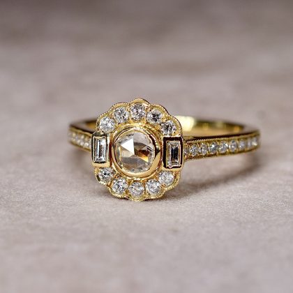 Rose Cut Diamond Flower Cluster Ring