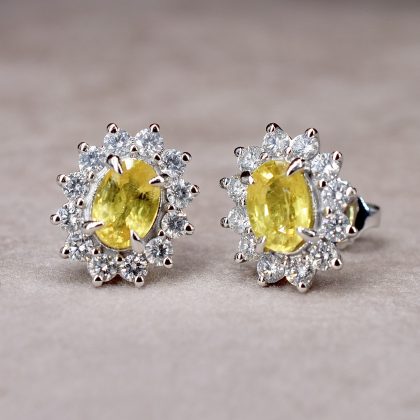 Yellow Sapphire & Diamond Flower Cluster Stud Earrings