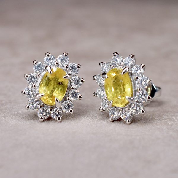 Yellow Sapphire & Diamond Flower Cluster Stud Earrings