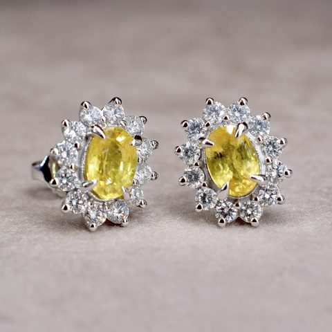 Yellow Sapphire & Diamond Flower Cluster Stud Earrings