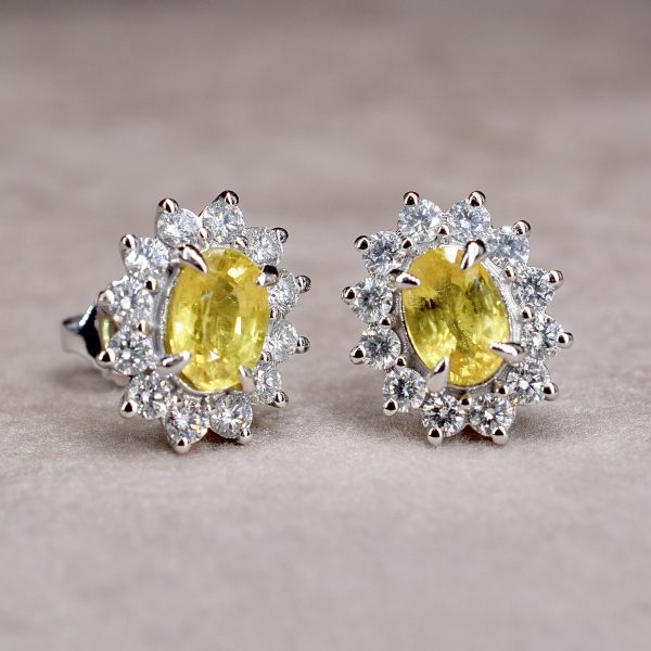 Yellow Sapphire & Diamond Flower Cluster Stud Earrings