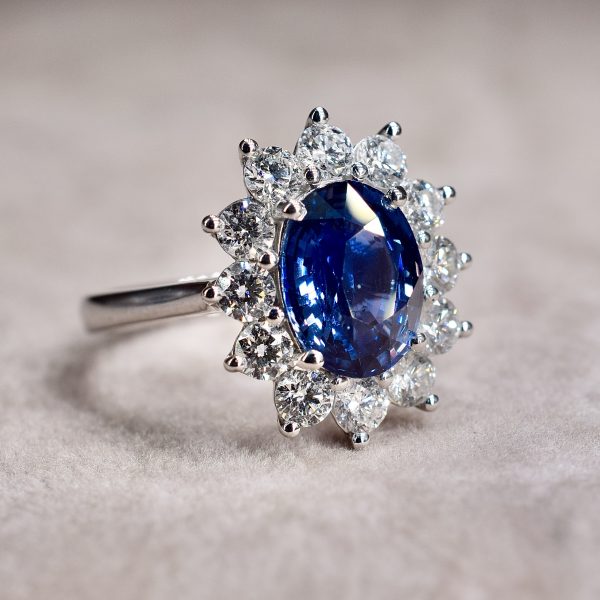 Sapphire & Diamond Daisy Cluster Ring