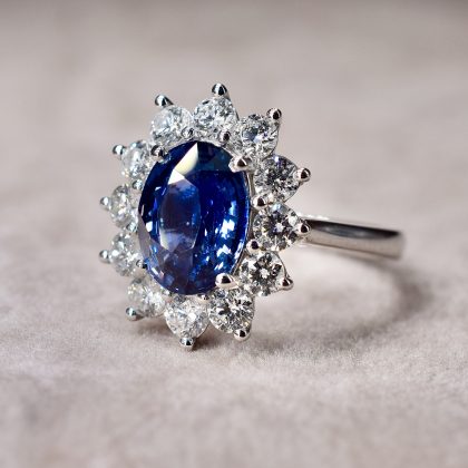 Sapphire & Diamond Daisy Cluster Ring
