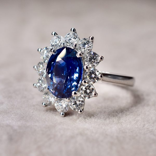 Sapphire & Diamond Daisy Cluster Ring