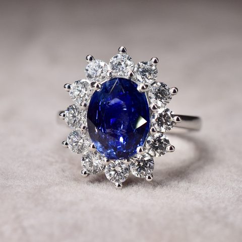 Sapphire & Diamond Daisy Cluster Ring