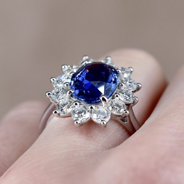 Sapphire & Diamond Daisy Cluster Ring
