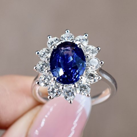 Sapphire & Diamond Daisy Cluster Ring