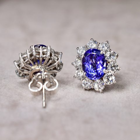 Tanzanite & Diamond Flower Cluster Earrings