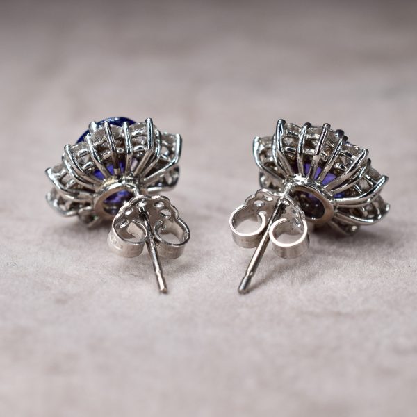 Tanzanite & Diamond Flower Cluster Earrings