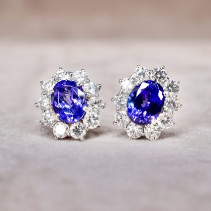 Tanzanite & Diamond Flower Cluster Earrings