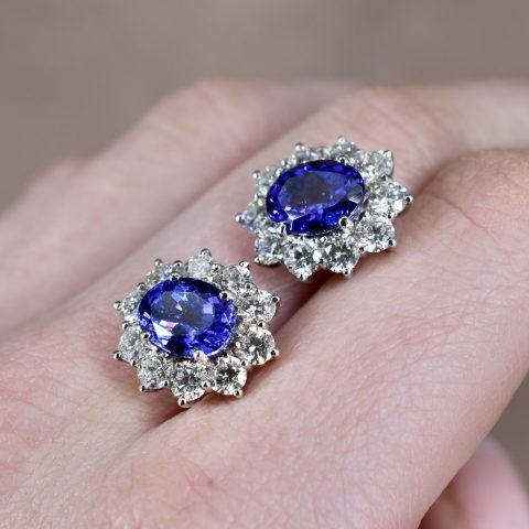 Tanzanite & Diamond Flower Cluster Earrings