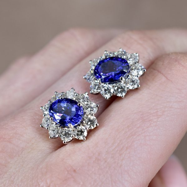 Tanzanite & Diamond Flower Cluster Earrings