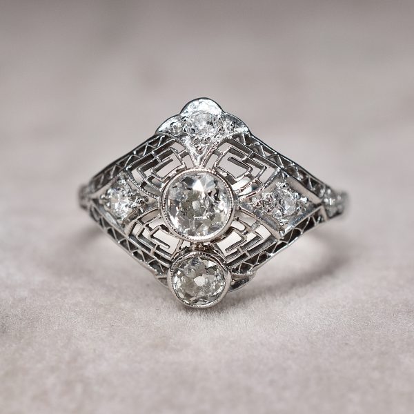 Art Deco Style Old Mine Cut Diamond Dress Ring